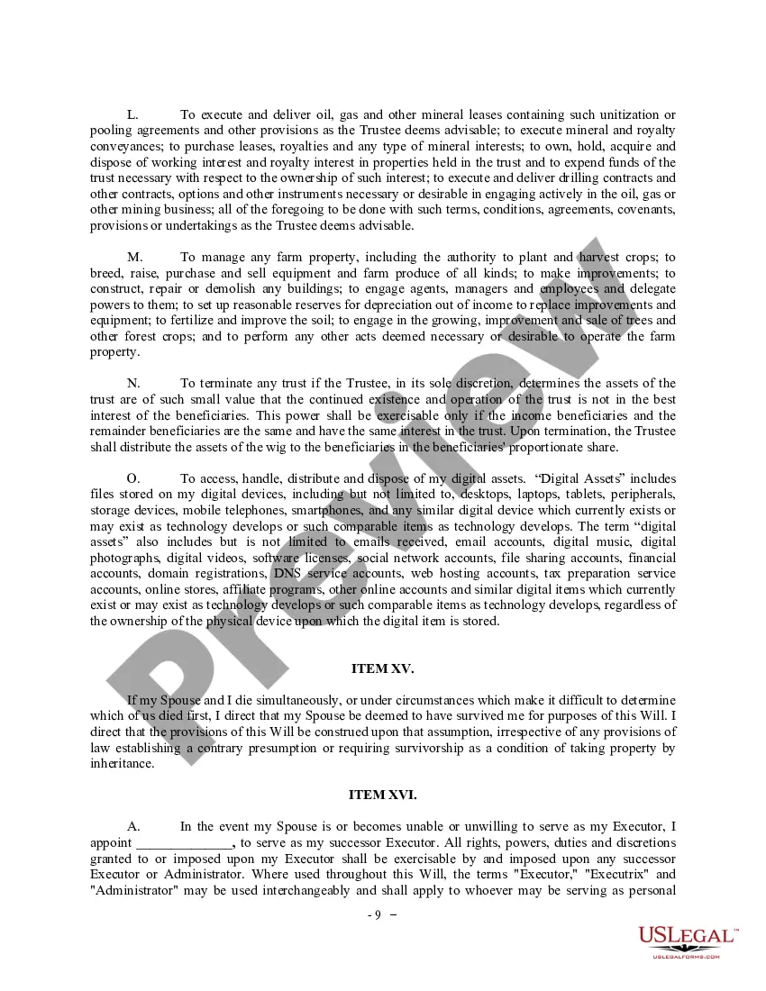 Preview Complex Will with Credit Shelter Marital Trust for Large Estates