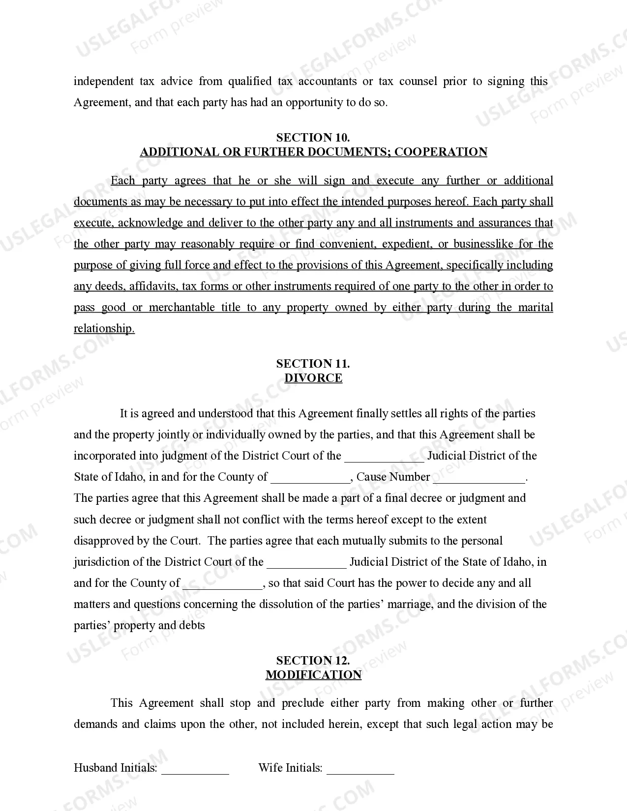 Preview Marital Legal Separation and Property Settlement Agreement for persons with No Children, No Joint Property or Debts where Divorce Action Filed