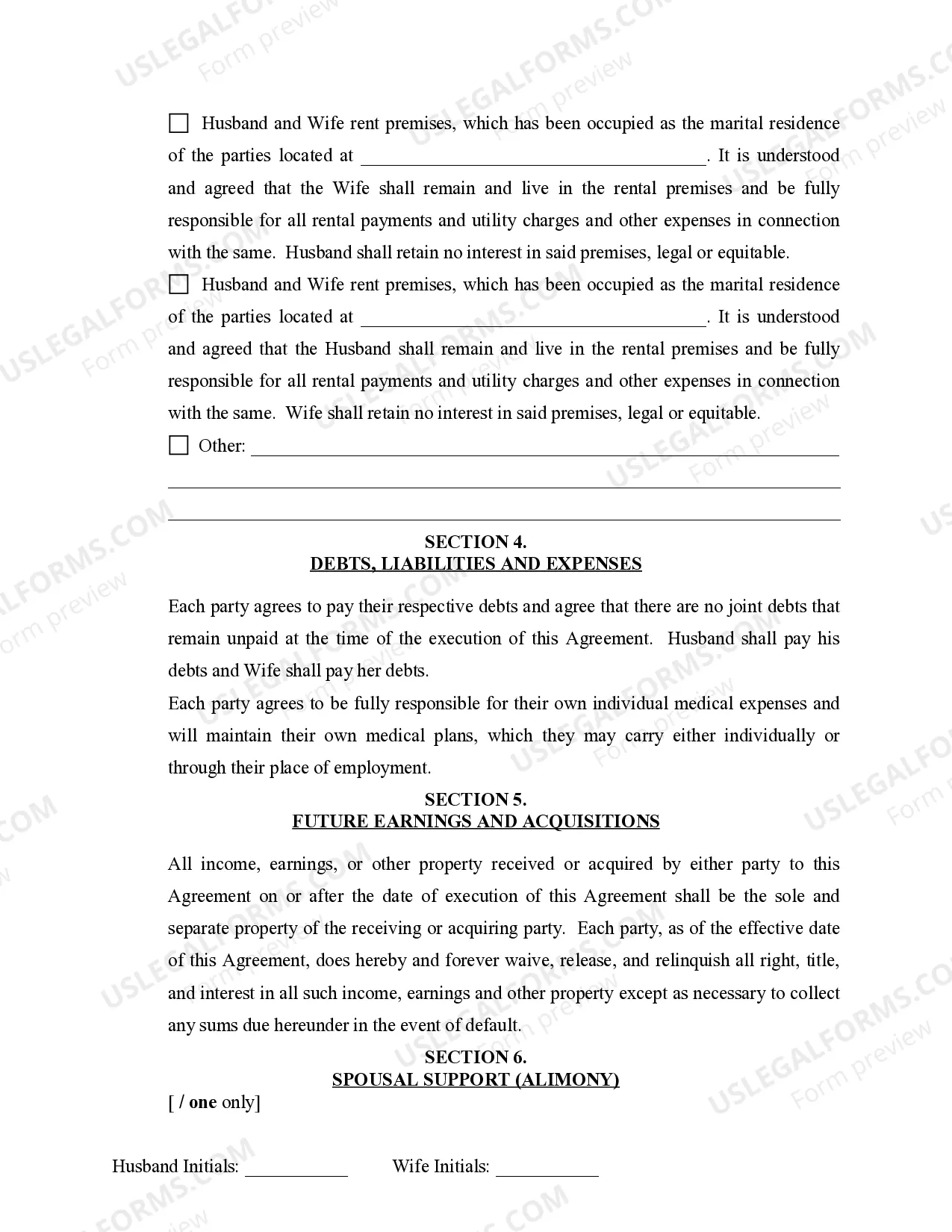 Preview Marital Legal Separation and Property Settlement Agreement Minor Children no Joint Property or Debts where Divorce Action Filed