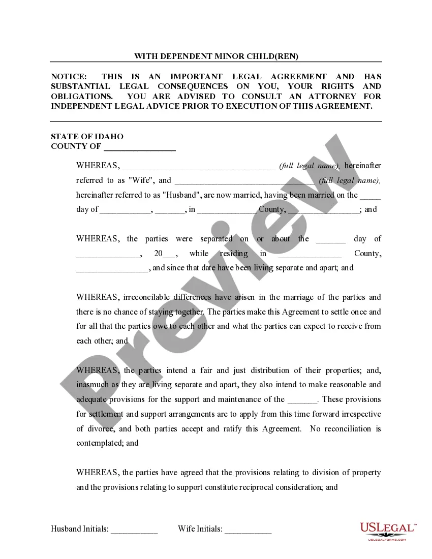 Preview Marital Legal Separation and Property Settlement Agreement Minor Children Parties May have Joint Property or Debts effective Immediately