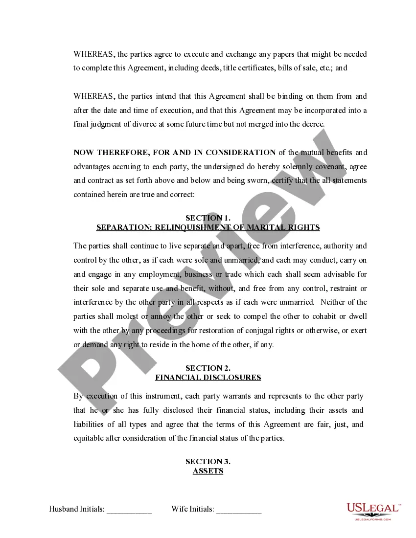 Preview Marital Legal Separation and Property Settlement Agreement Minor Children Parties May have Joint Property or Debts effective Immediately