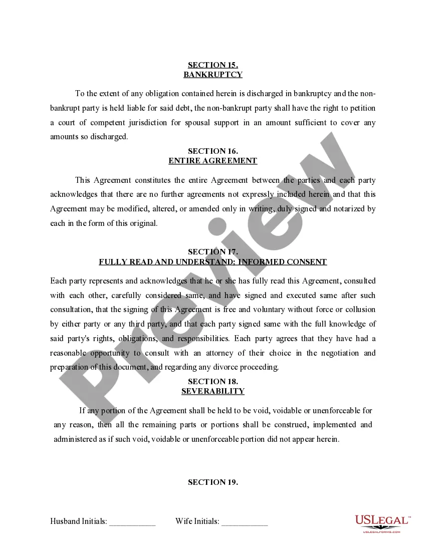 Preview Marital Legal Separation and Property Settlement Agreement for persons with no Children, no Joint Property, or Debts Effective Immediately