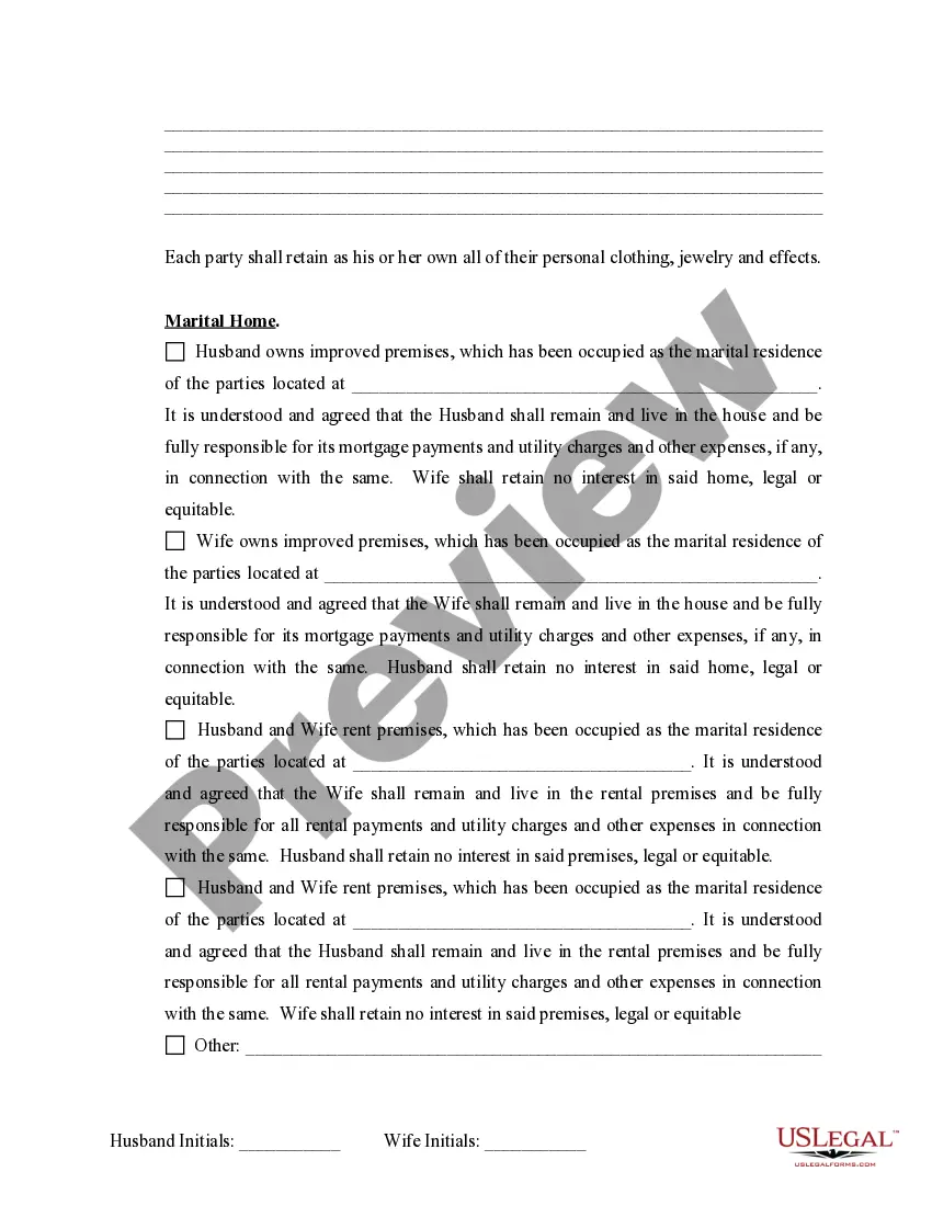 Preview Marital Legal Separation and Property Settlement Agreement for persons with no Children, no Joint Property, or Debts Effective Immediately