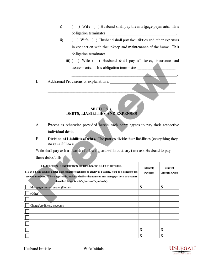 Idaho Marital Legal Separation and Property Settlement Agreement no