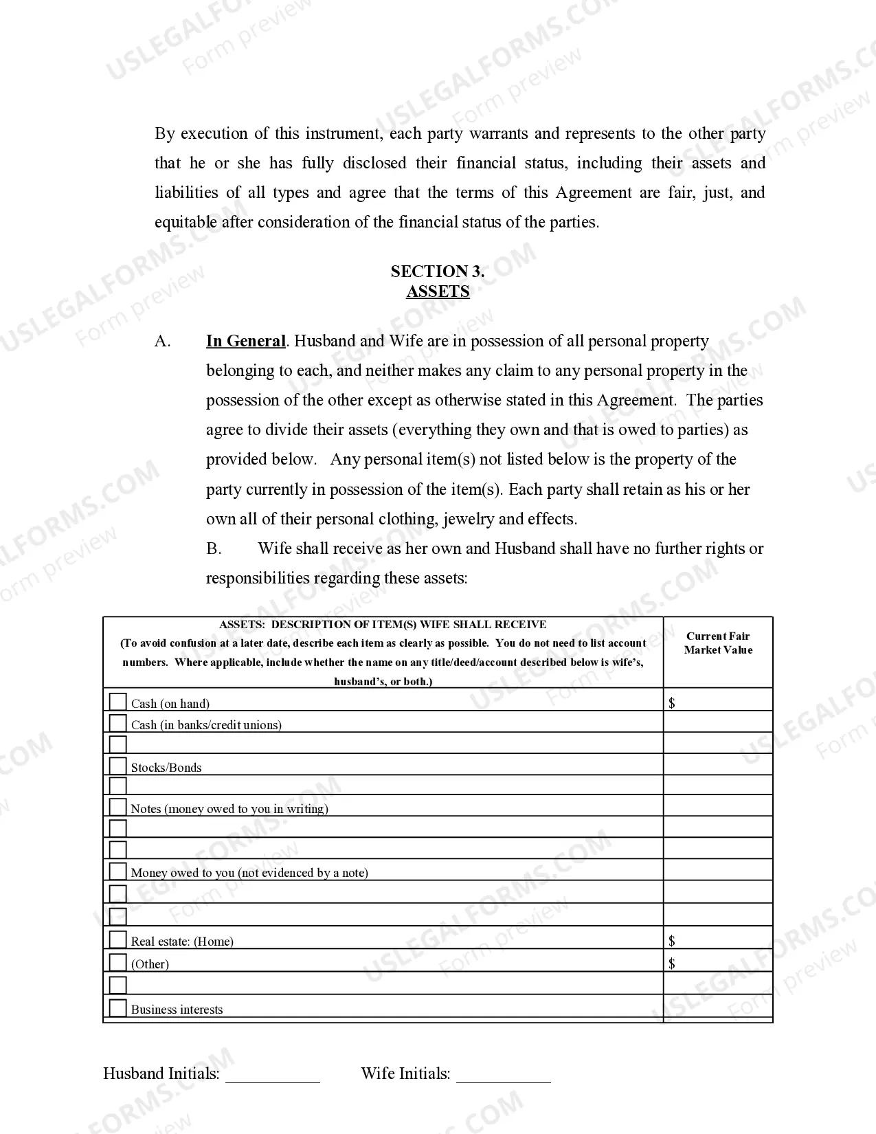 Preview Marital Legal Separation and Property Settlement Agreement no Children parties may have Joint Property or Debts where Divorce Action Filed