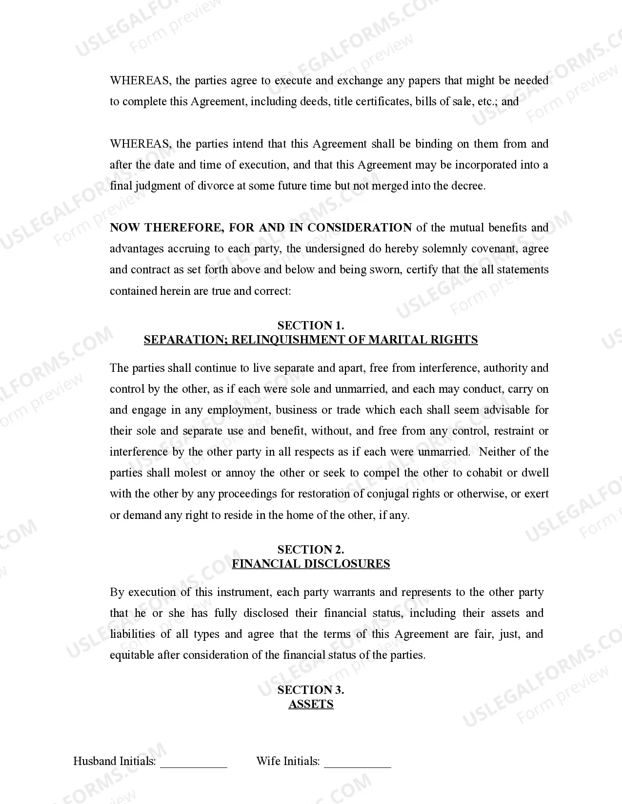 Preview Marital Legal Separation and Property Settlement Agreement no Children parties may have Joint Property or Debts Effective Immediately