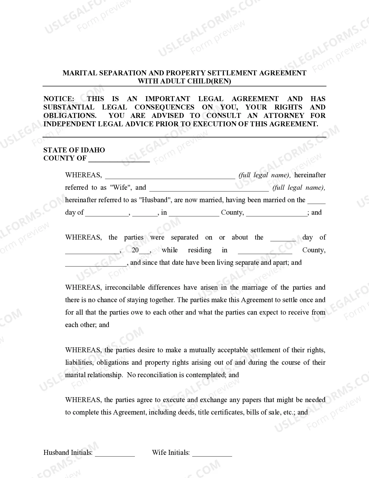 Preview Marital Legal Separation and Property Settlement Agreement Adult Children Parties May have Joint Property or Debts where Divorce Action Filed