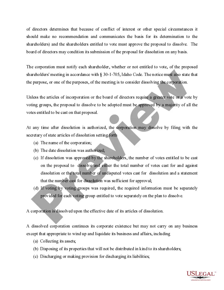 Get Idaho Dissolution Package to Dissolve Corporation Preview Idaho Dissolution Package to Dissolve Corporation