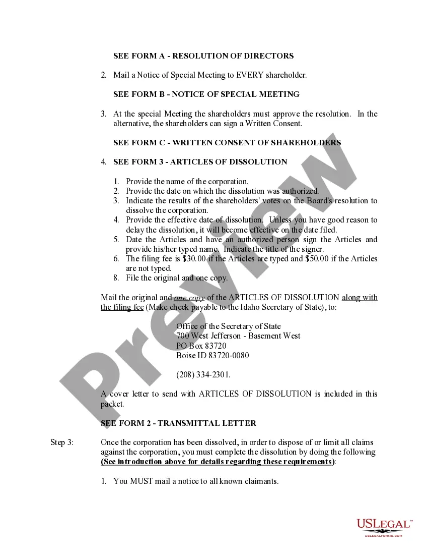 Get Idaho Dissolution Package to Dissolve Corporation Preview Idaho Dissolution Package to Dissolve Corporation