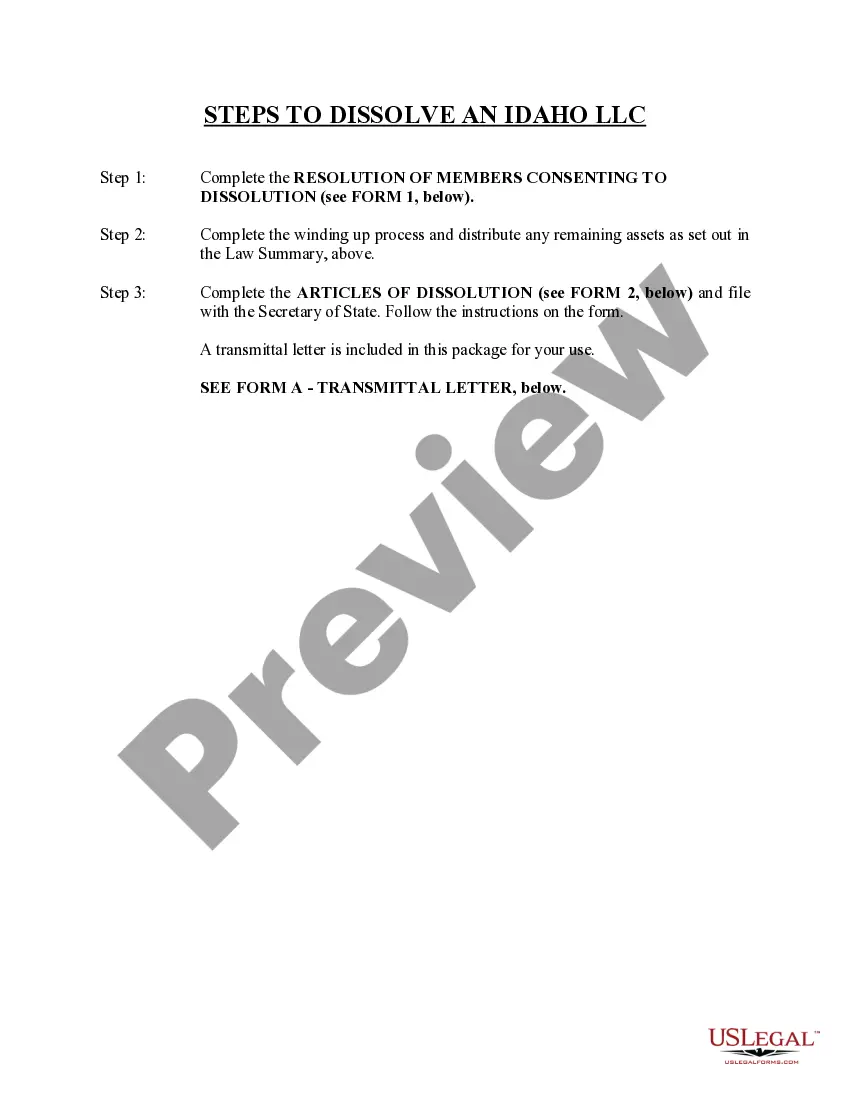 Get Idaho Dissolution Package to Dissolve Limited Liability Company LLC Preview Idaho Dissolution Package to Dissolve Limited Liability Company LLC