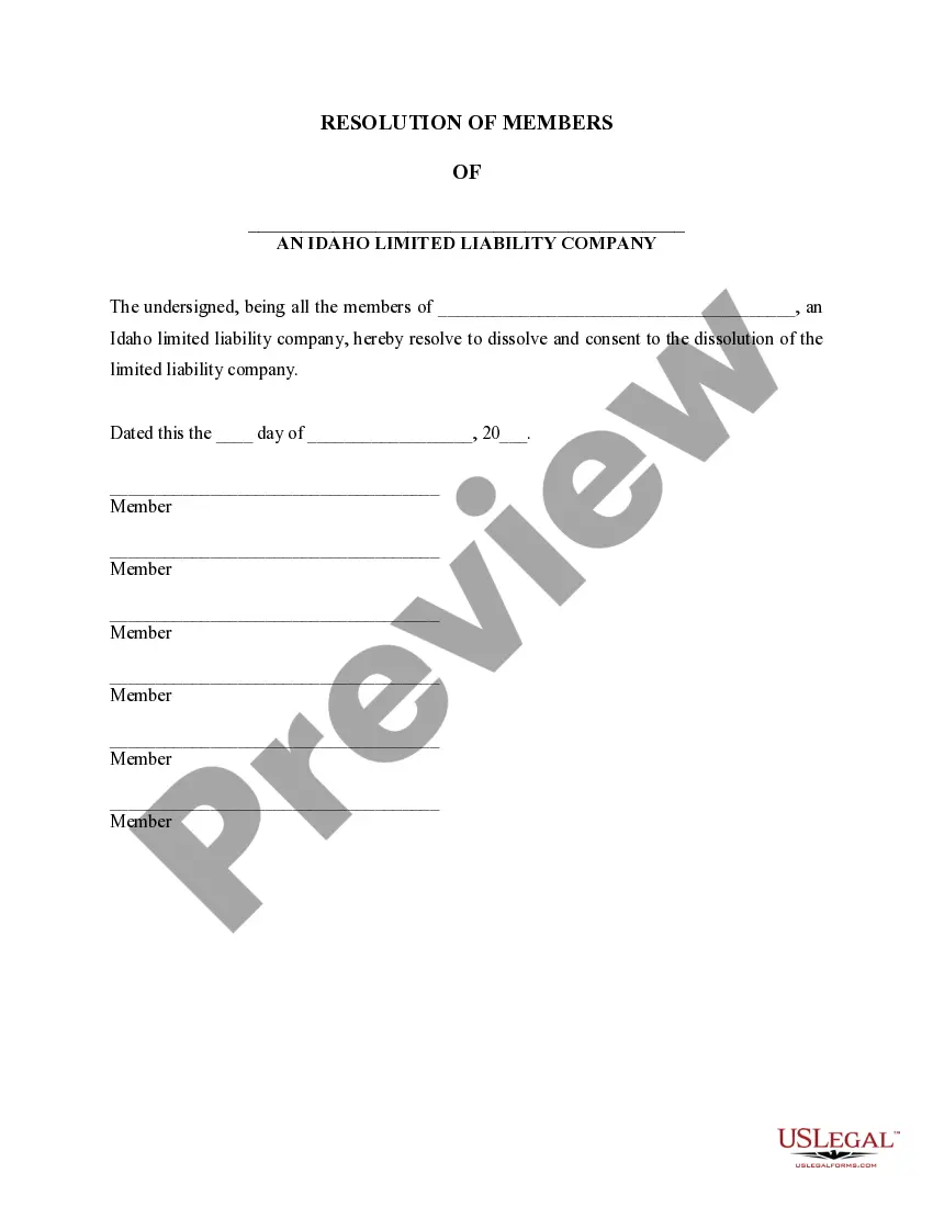 Get Idaho Dissolution Package to Dissolve Limited Liability Company LLC Preview Idaho Dissolution Package to Dissolve Limited Liability Company LLC