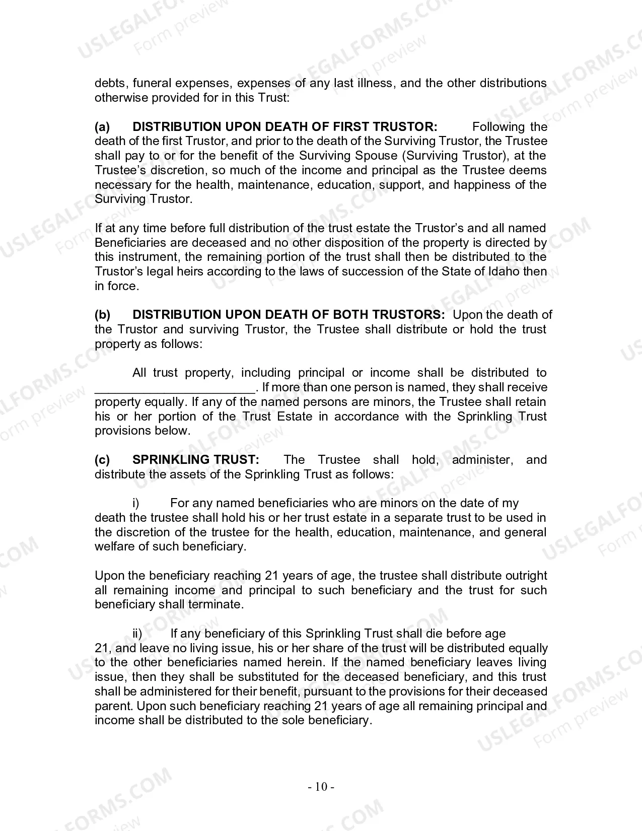 Preview Revocable Living Trust for Husband and Wife with No Children