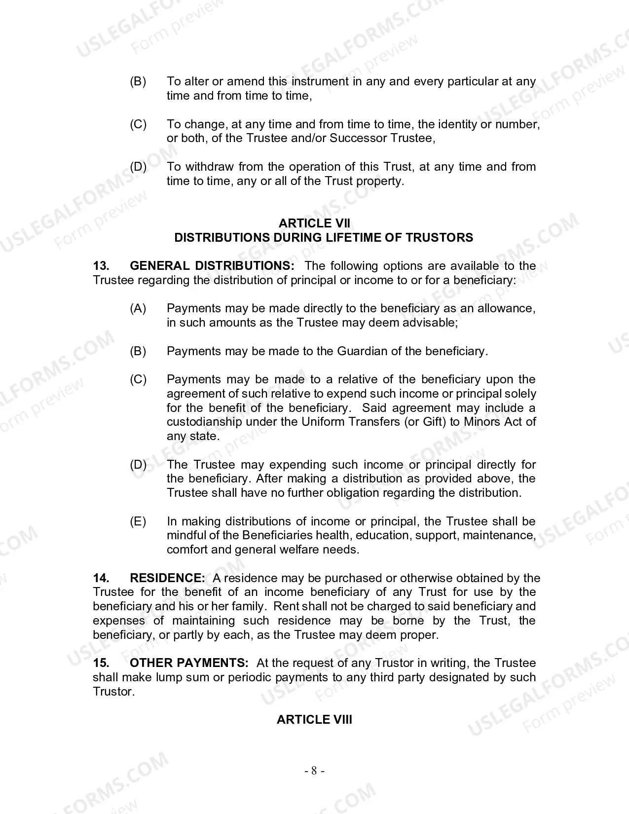 Preview Revocable Living Trust for Husband and Wife with No Children