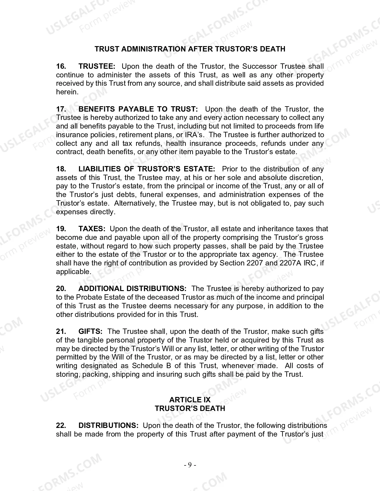 Preview Revocable Living Trust for Husband and Wife with No Children