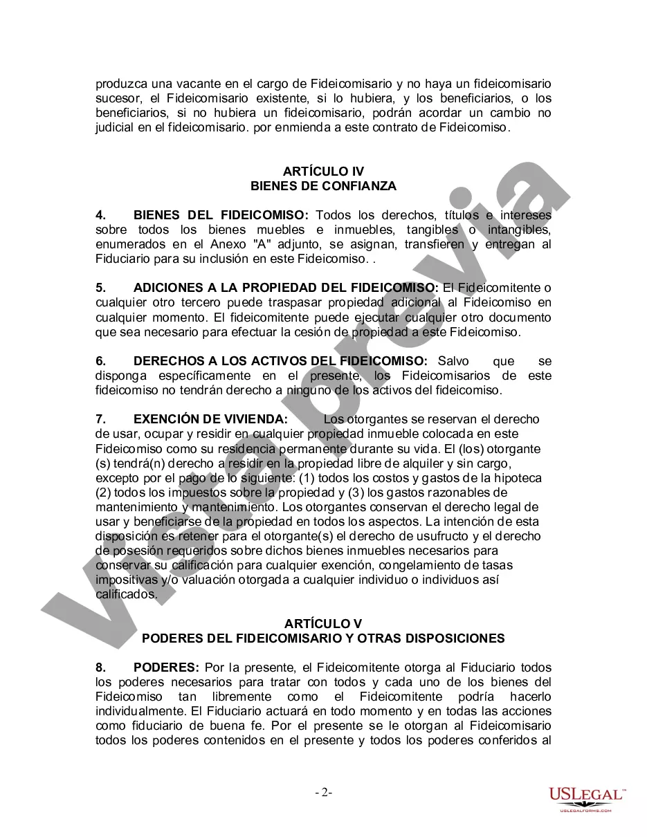 Preview Fideicomiso en Vida para Individuos Solteros, Divorciados o Viudos o Viudos sin Hijos