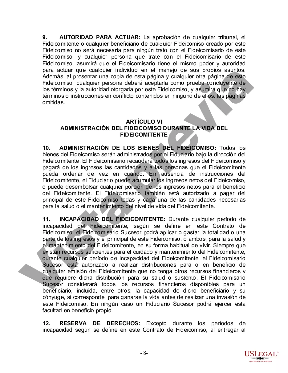 Preview Fideicomiso en Vida para Individuos Solteros, Divorciados o Viudos o Viudos sin Hijos