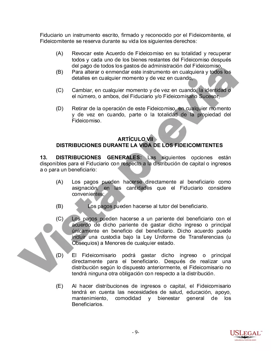 Preview Fideicomiso en Vida para Individuos Solteros, Divorciados o Viudos o Viudos sin Hijos