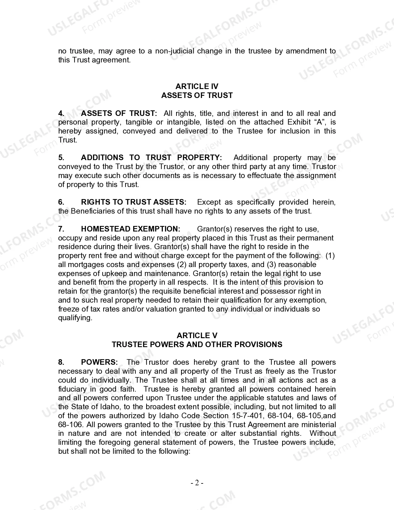 Preview Living Trust for Individual Who is Single, Divorced or Widow or Widower with No Children