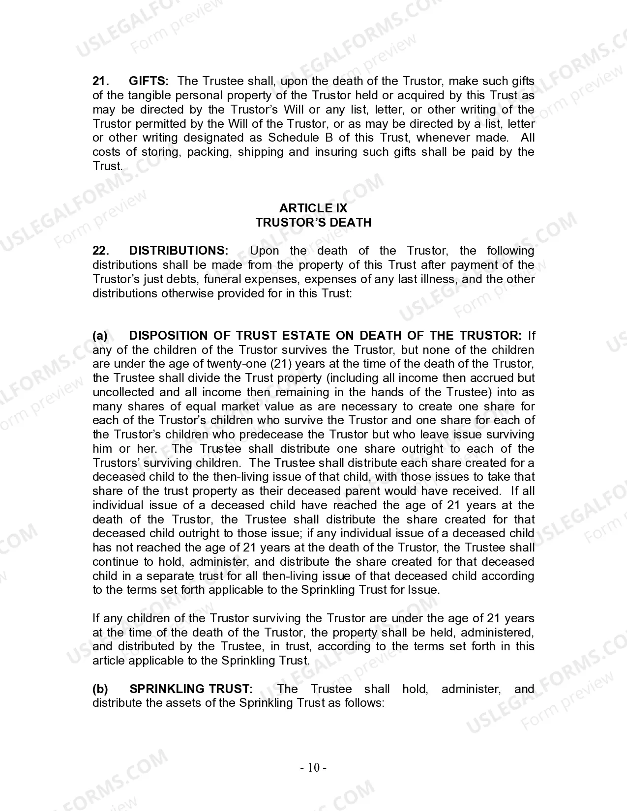 Preview Living Trust for Individual, Who is Single, Divorced or Widow or Widower with Children