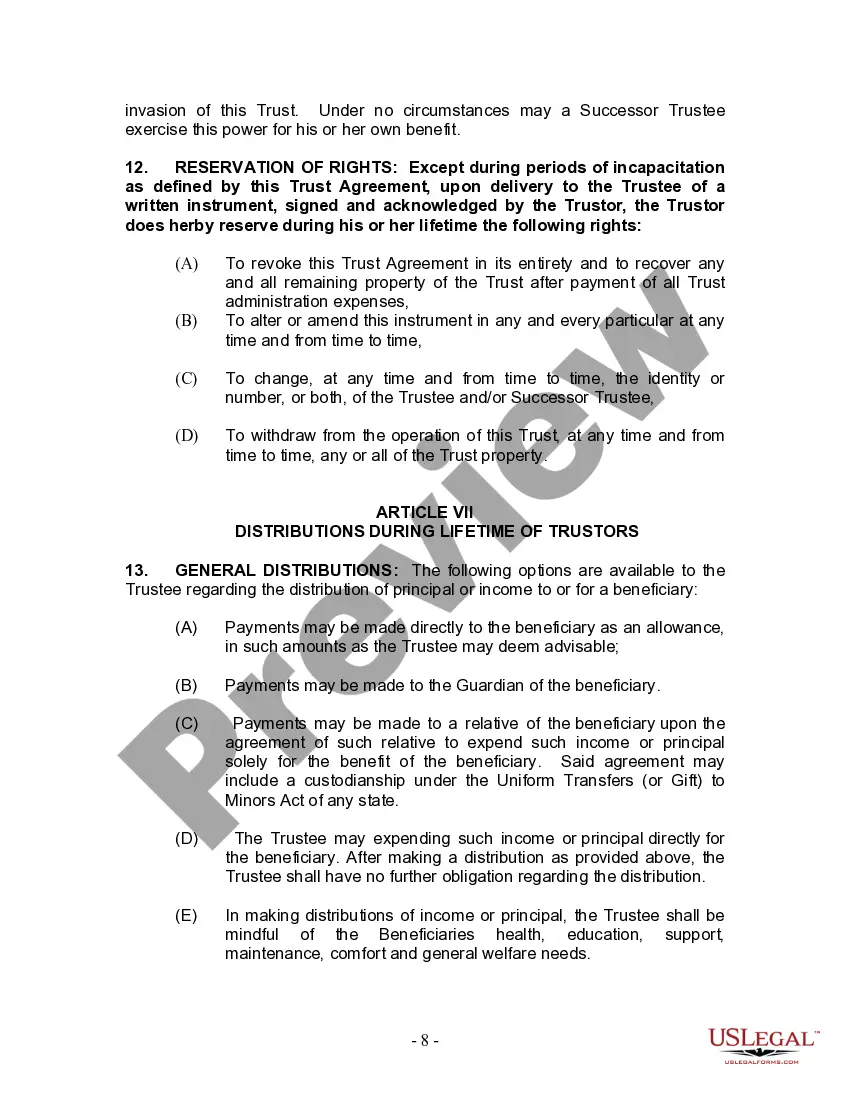 Preview Living Trust for Husband and Wife with Minor and or Adult Children