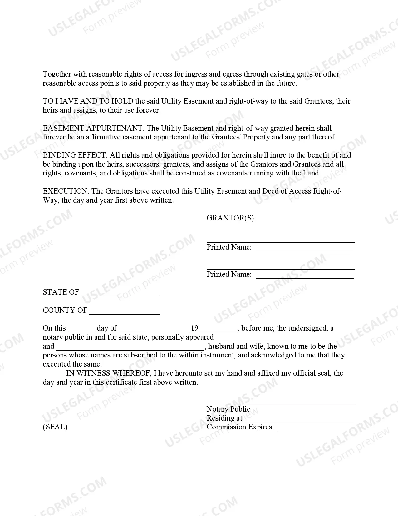 Preview Right of Way and Utility Easement for Access and Utilities