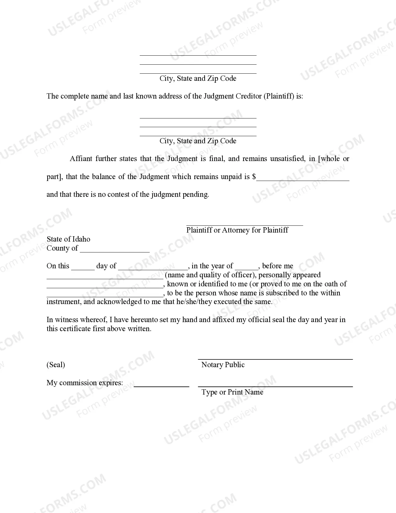 Preview Idaho Foreign Judgment Enrollment