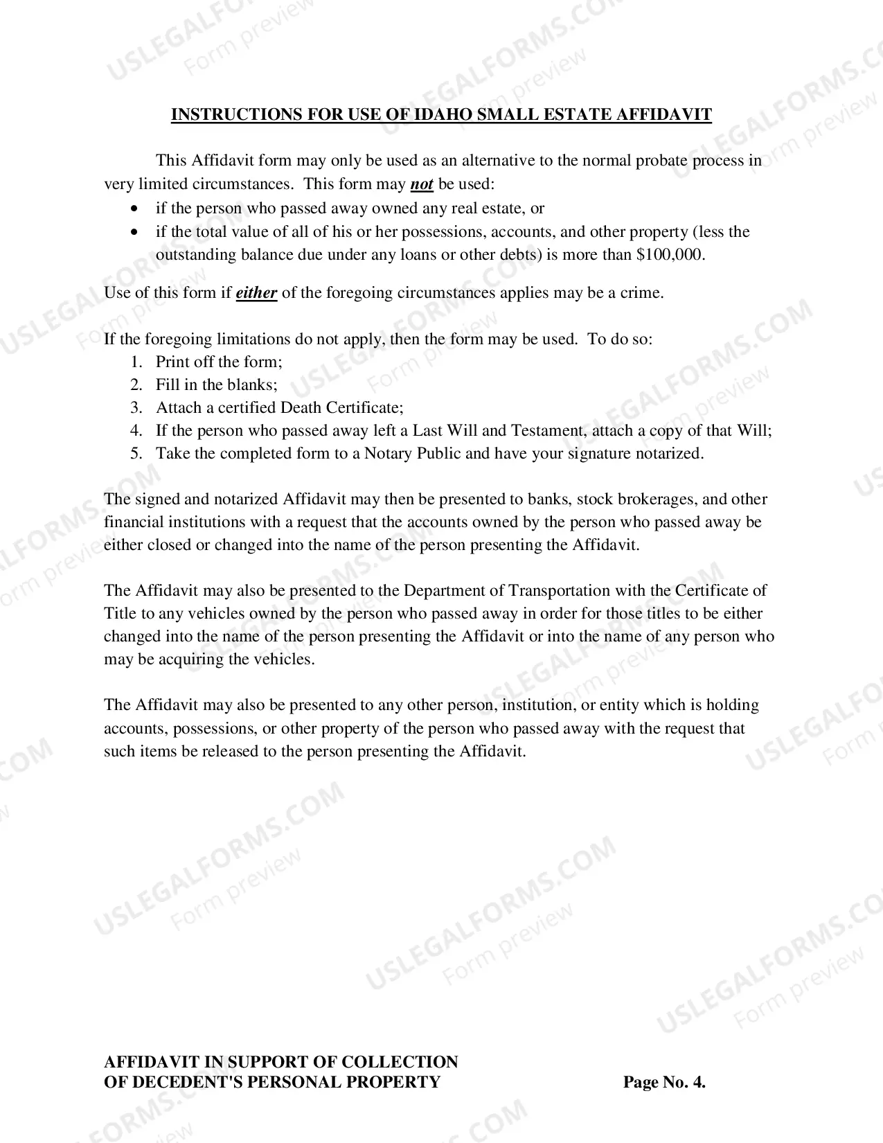 Preview Small Estate Affidavit for Estates under $100,000