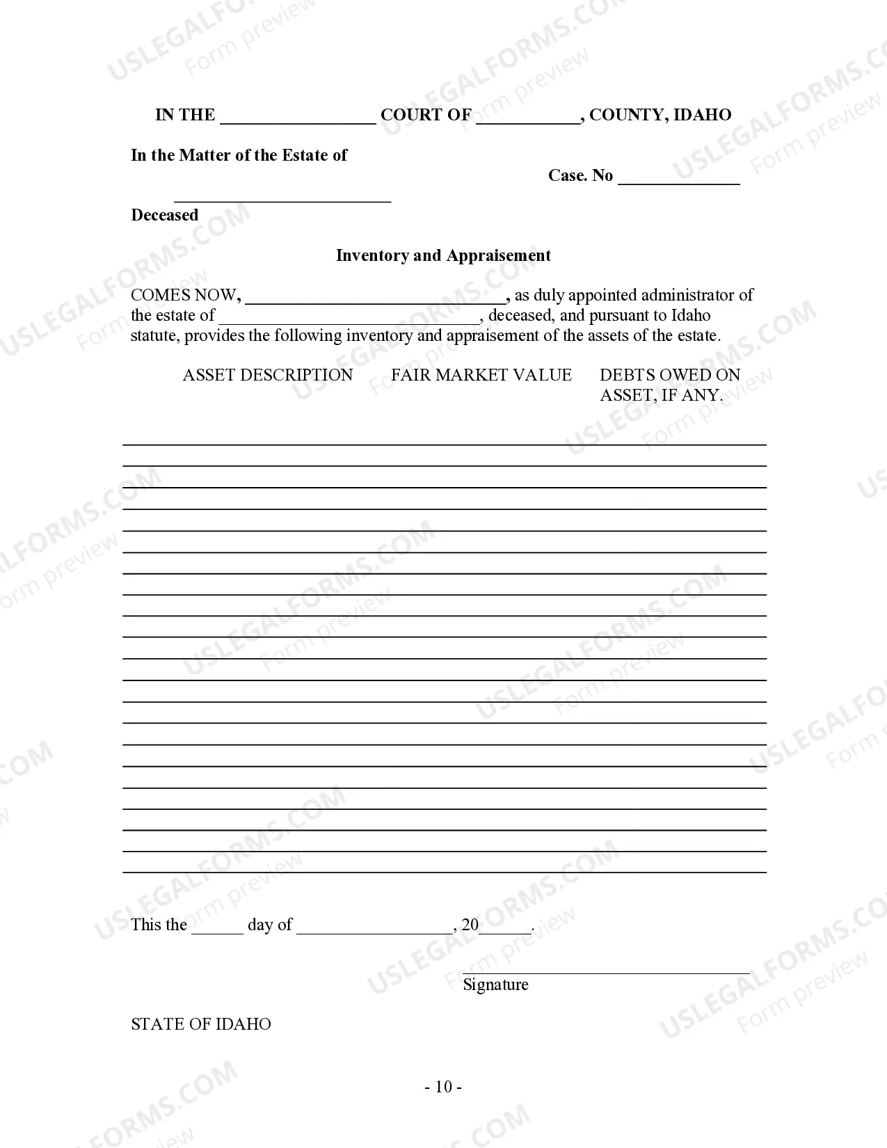 Preview Summary Administration Package for Small Estates