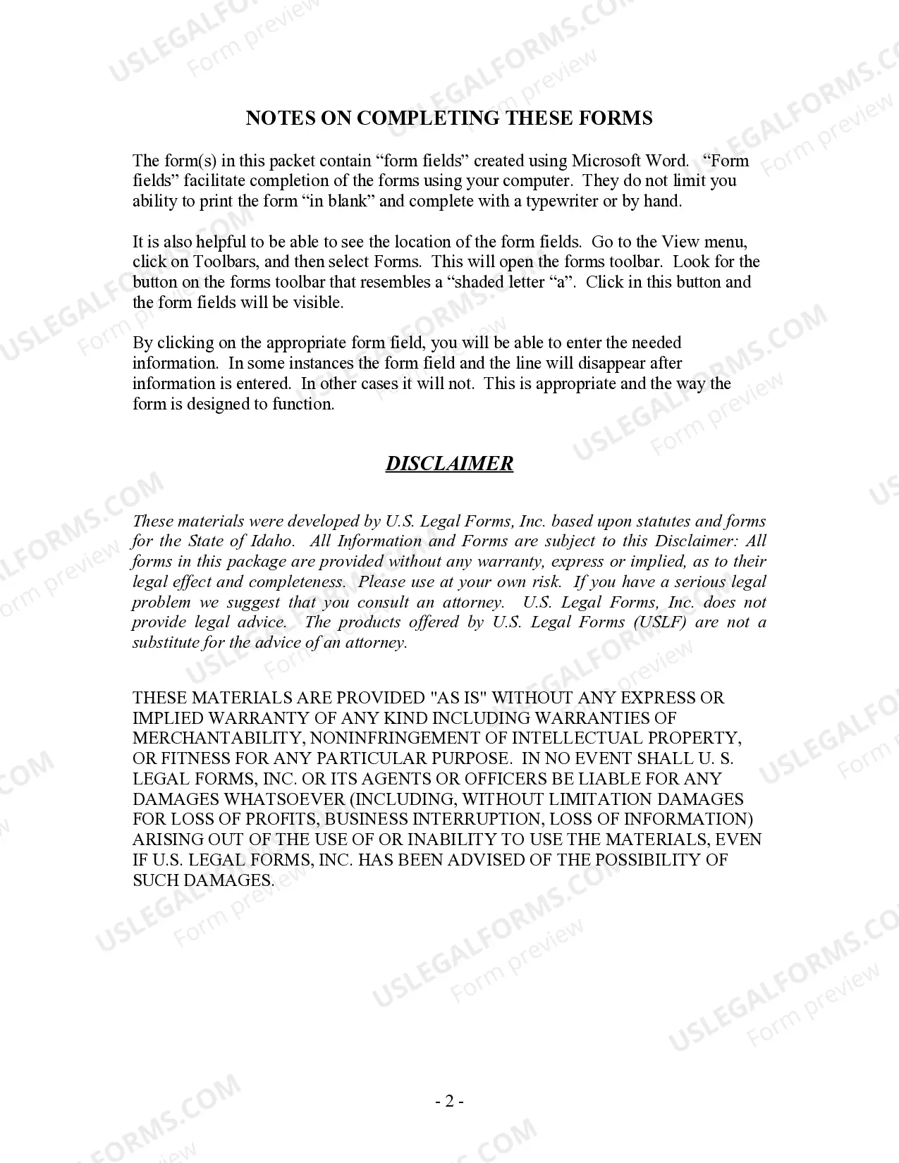 Preview Summary Administration Package for Small Estates