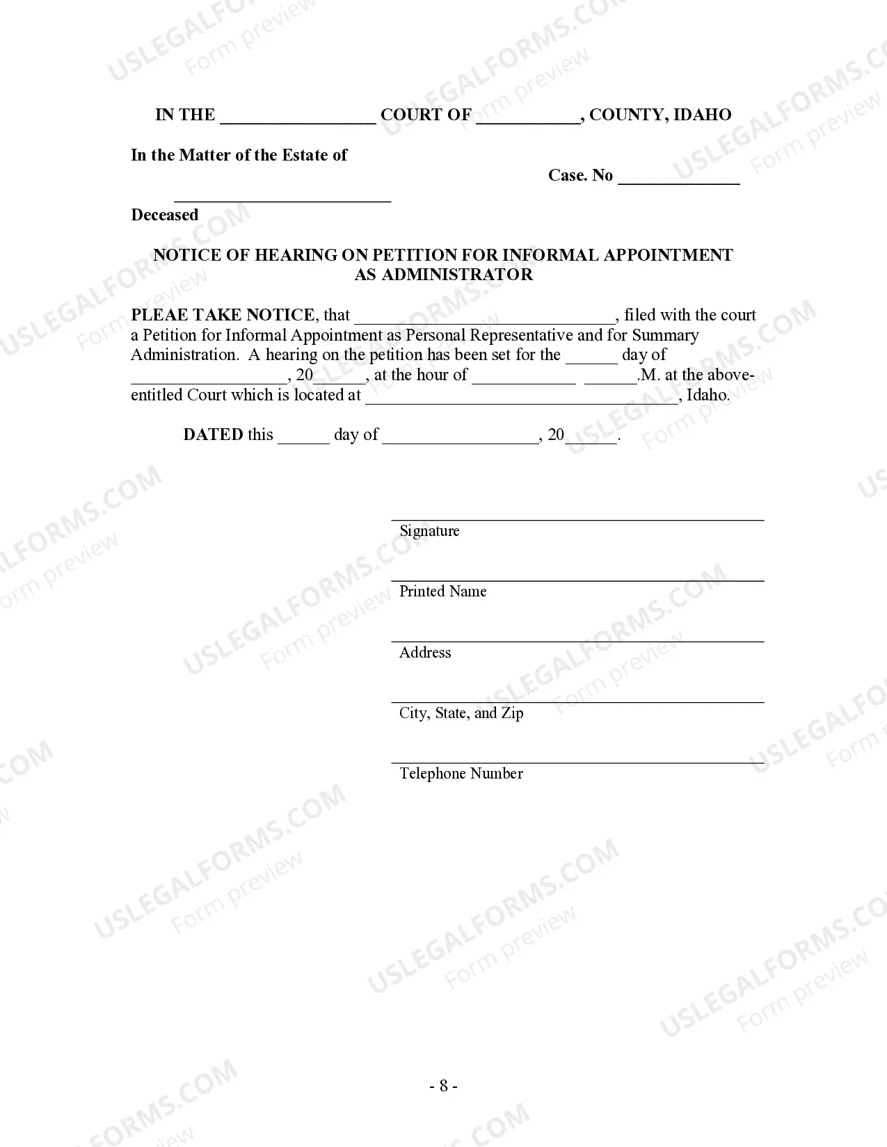 Preview Summary Administration Package for Small Estates