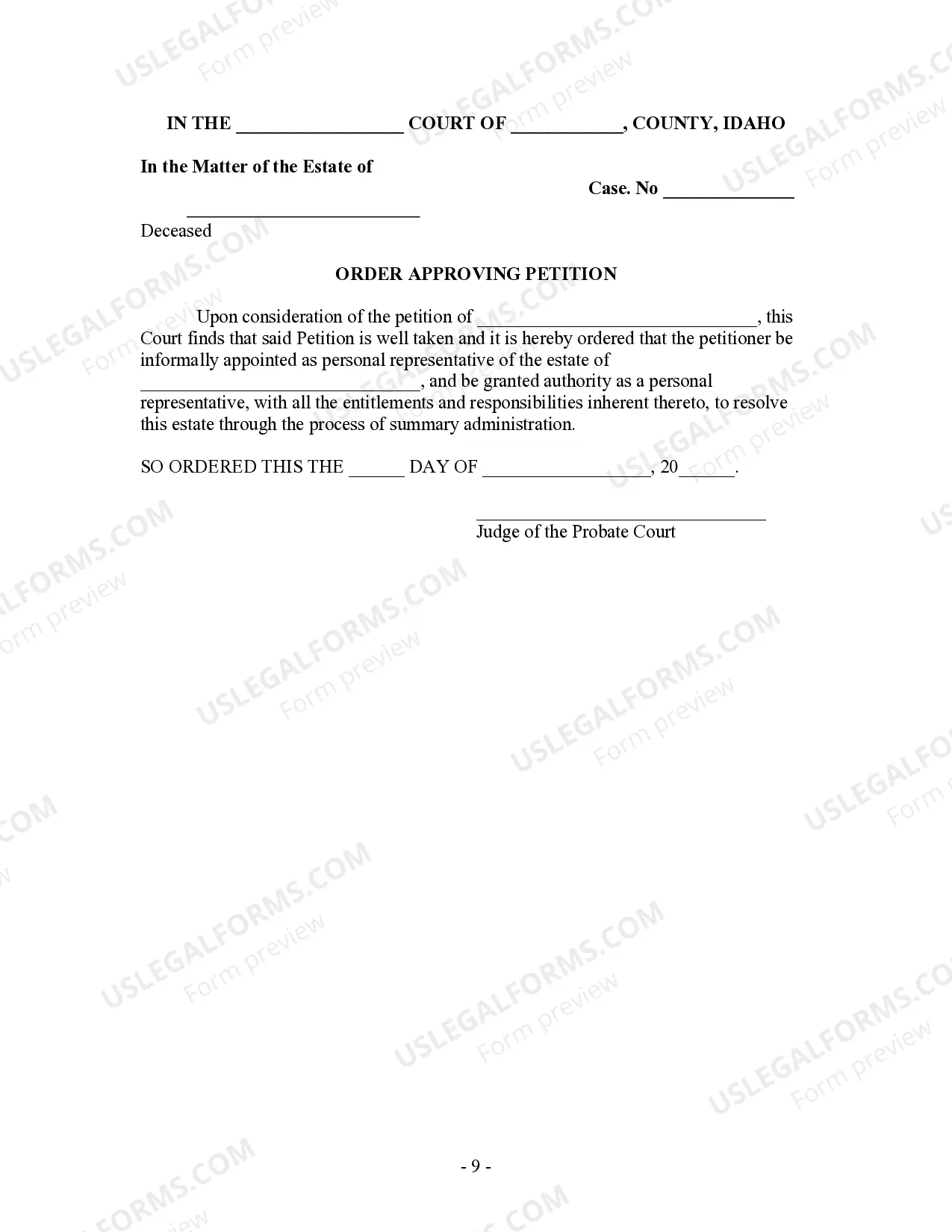 Preview Summary Administration Package for Small Estates