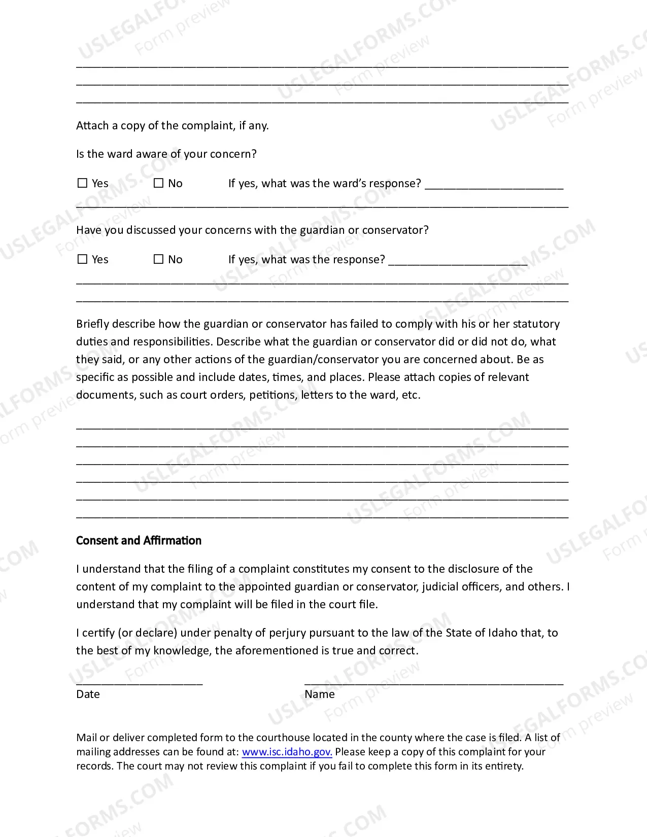 Preview Complaint about a Guardian or Conservator