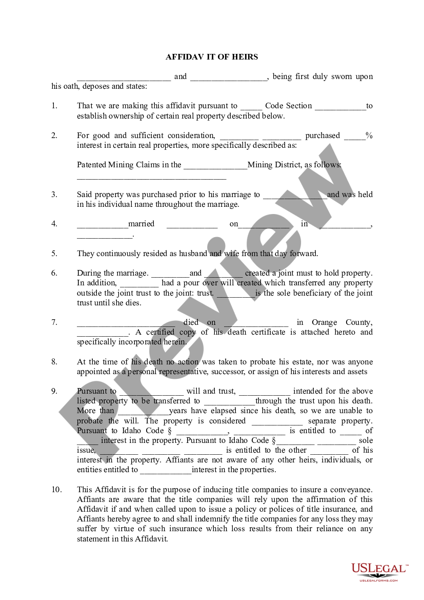 Idaho Affidavit Of Heirs Us Legal Forms 6095