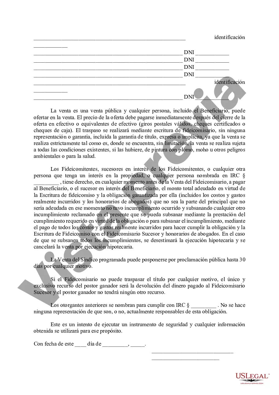 Preview Declaración jurada de aviso de aplazamiento y venta de ejecución hipotecaria reprogramada
