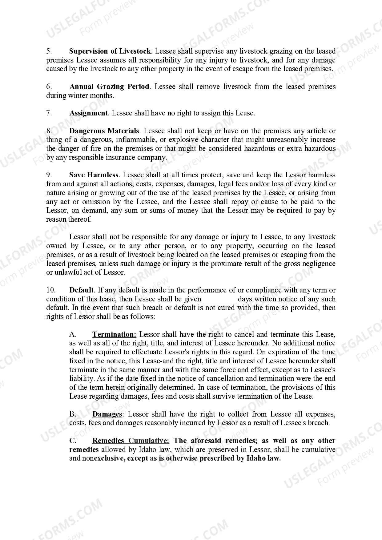 Preview Grazing Lease Agreement