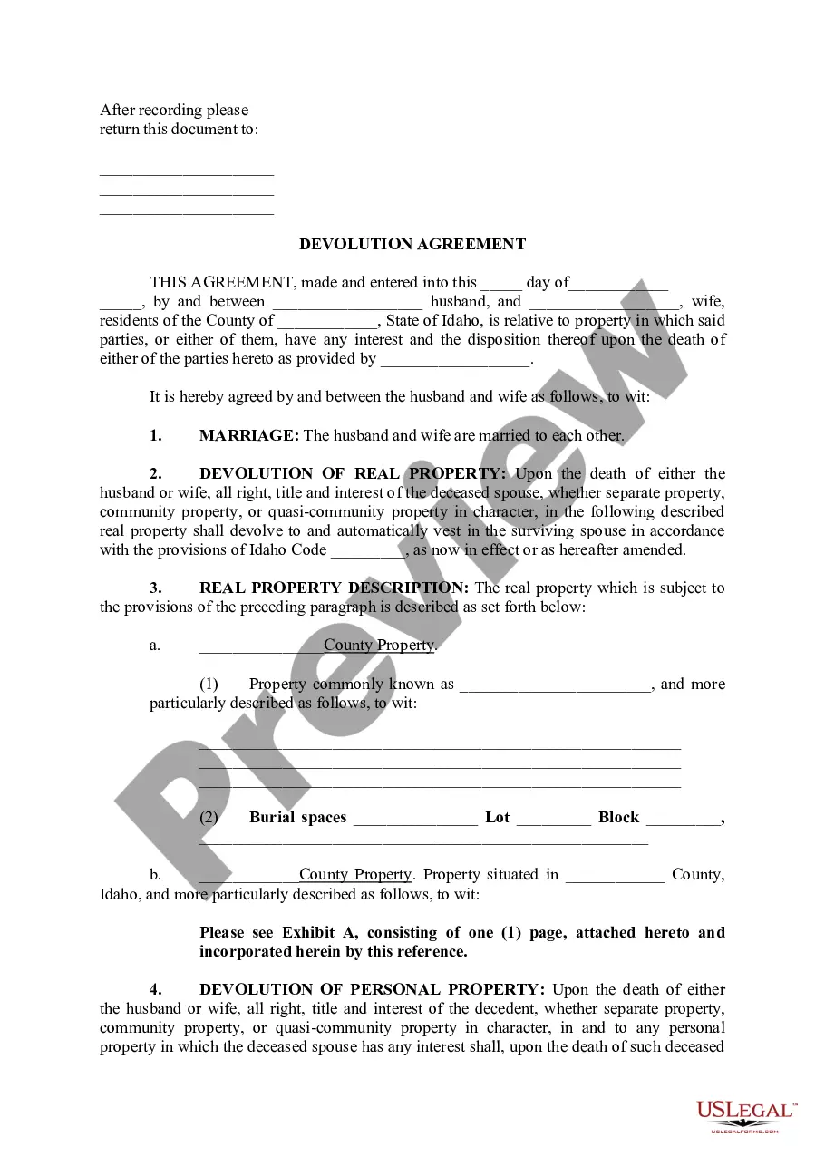 Idaho Devolution Agreement Us Legal Forms 3117