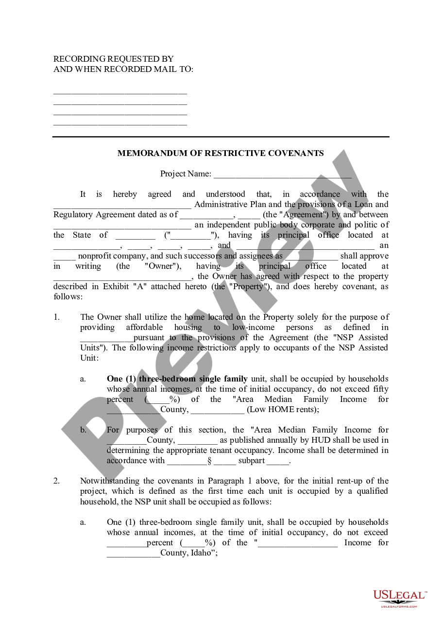 page 0 Memorandum of Restrictive Covenants preview