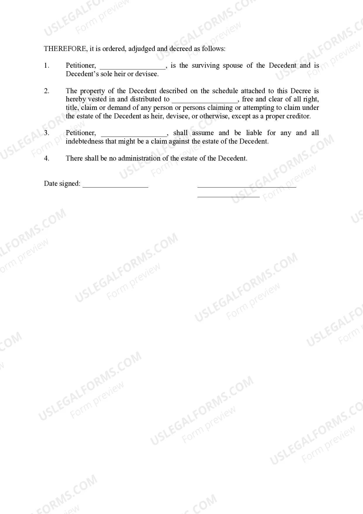 Preview Decree Vesting Estate in Surviving Spouse