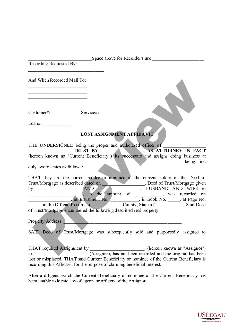 Idaho Lost Assignment Affidavit Us Legal Forms 0982