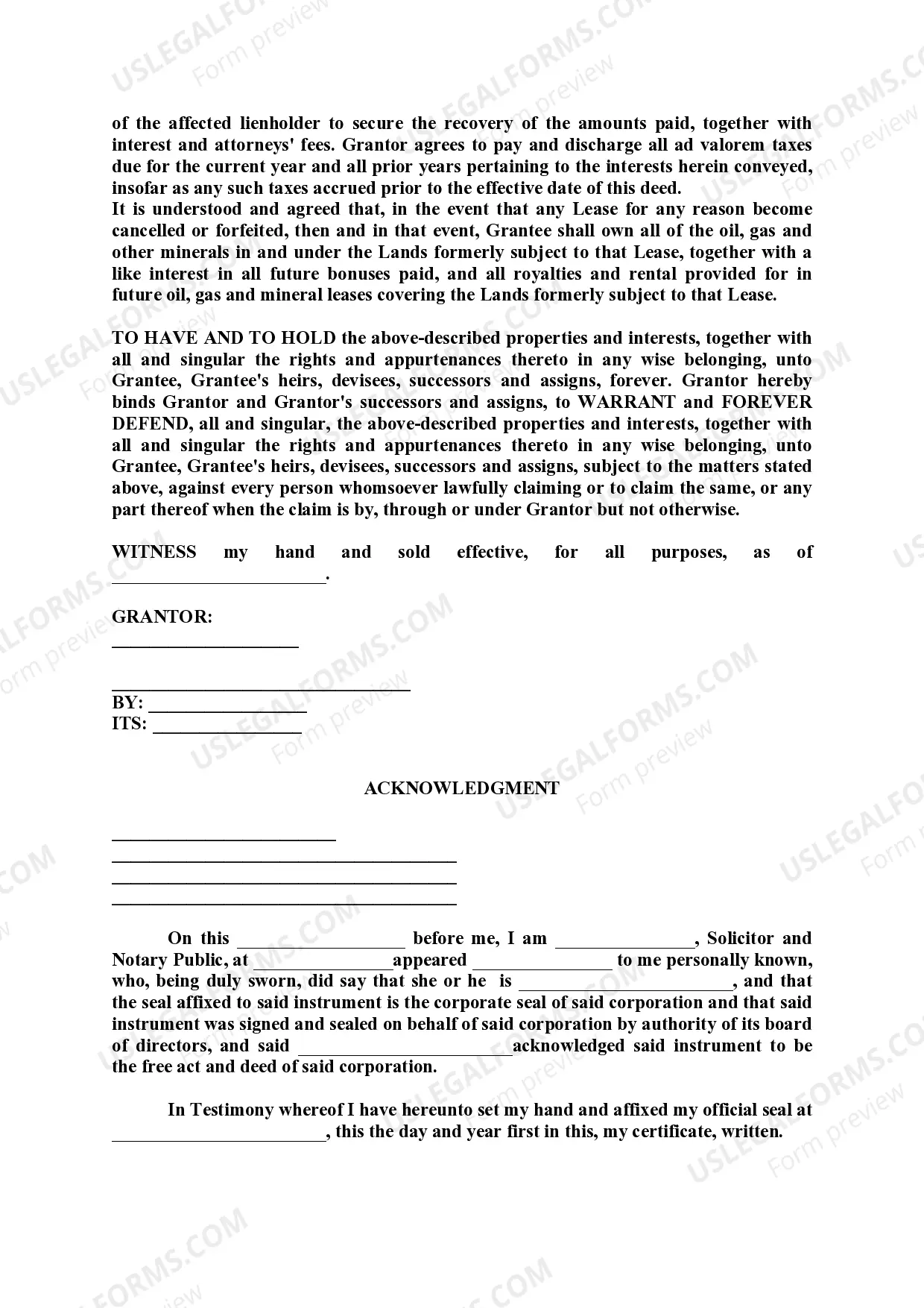Preview Mineral and Royalty Deed