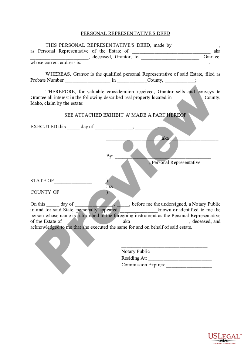 Idaho Personal Representatives Deed Personal Representative Deed Us Legal Forms 