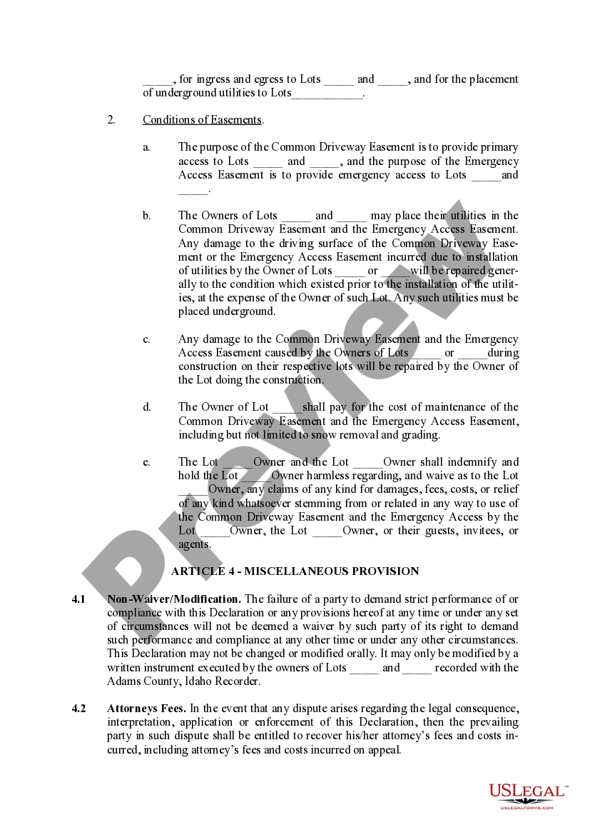 Idaho Declaration of Easement US Legal Forms