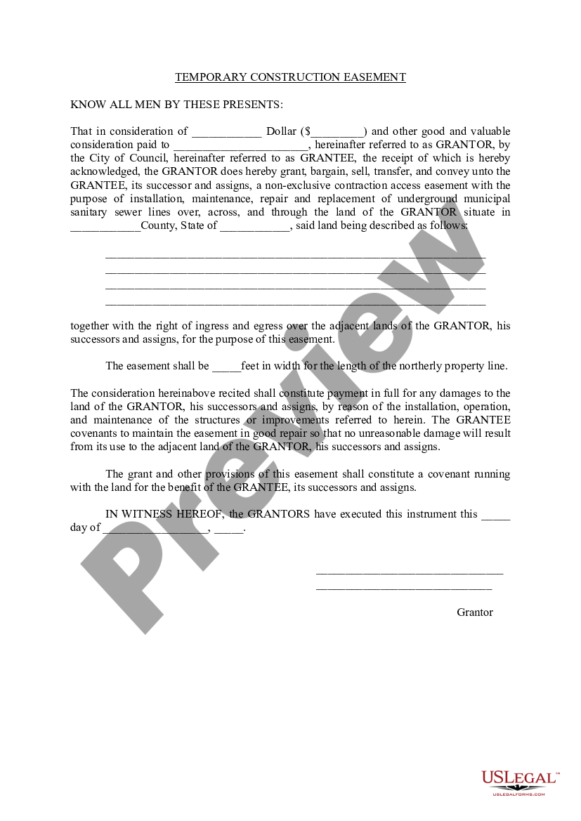 Meridian Idaho Temporary Construction Easement | US Legal Forms