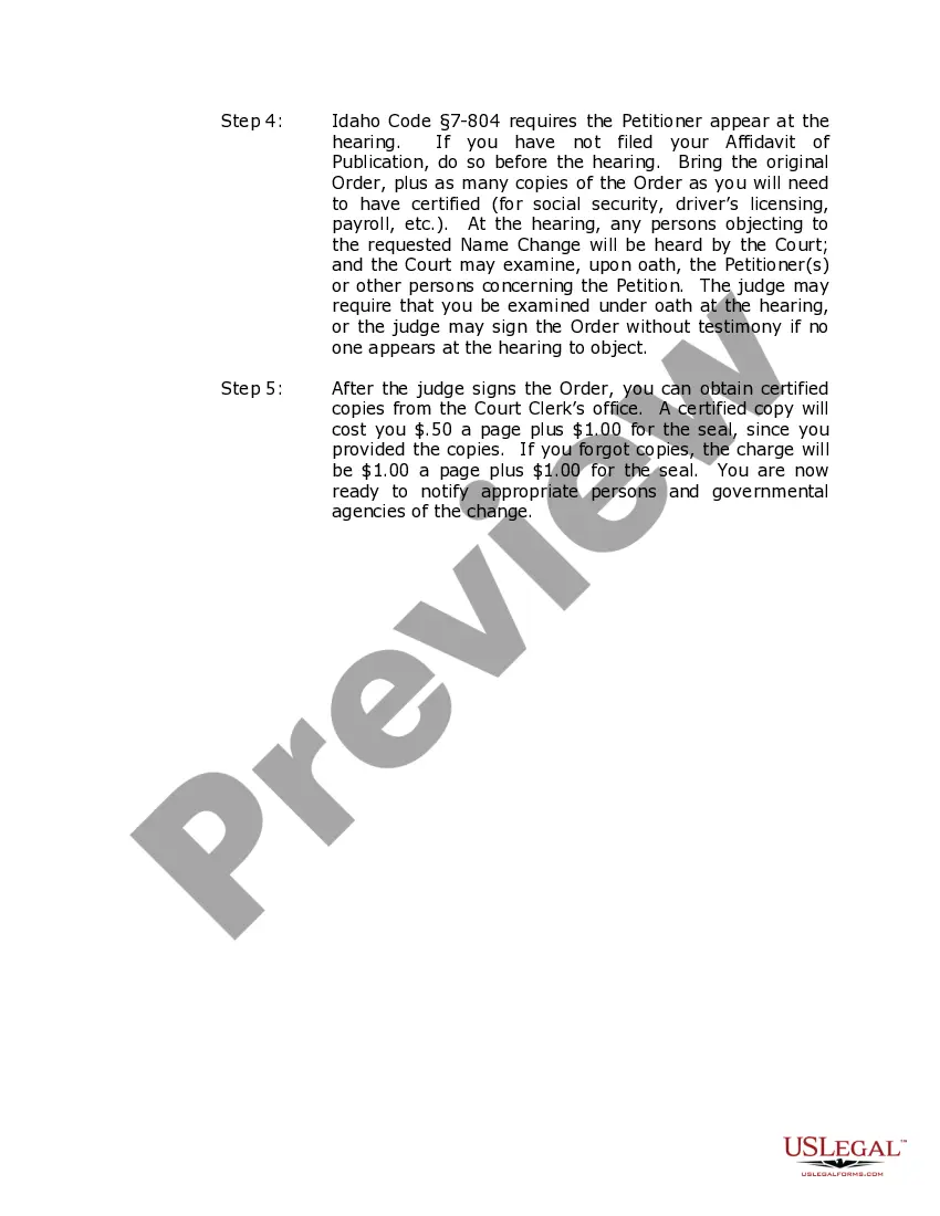 Preview Idaho Name Change Instructions and Forms Package for an Adult
