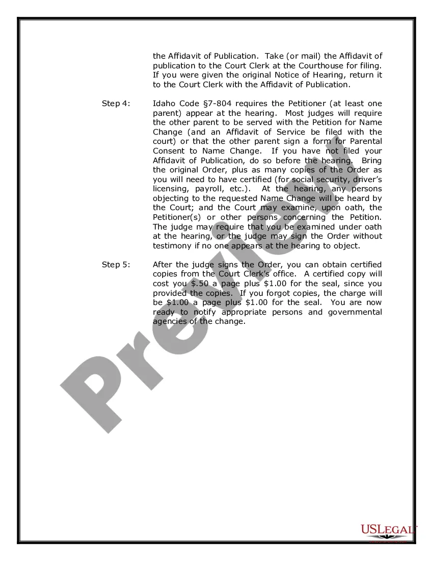 Preview Idaho Name Change Instructions and Forms Package for a Minor