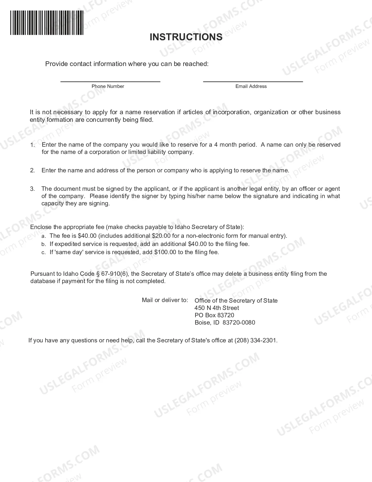 Preview Application of Name Reservation