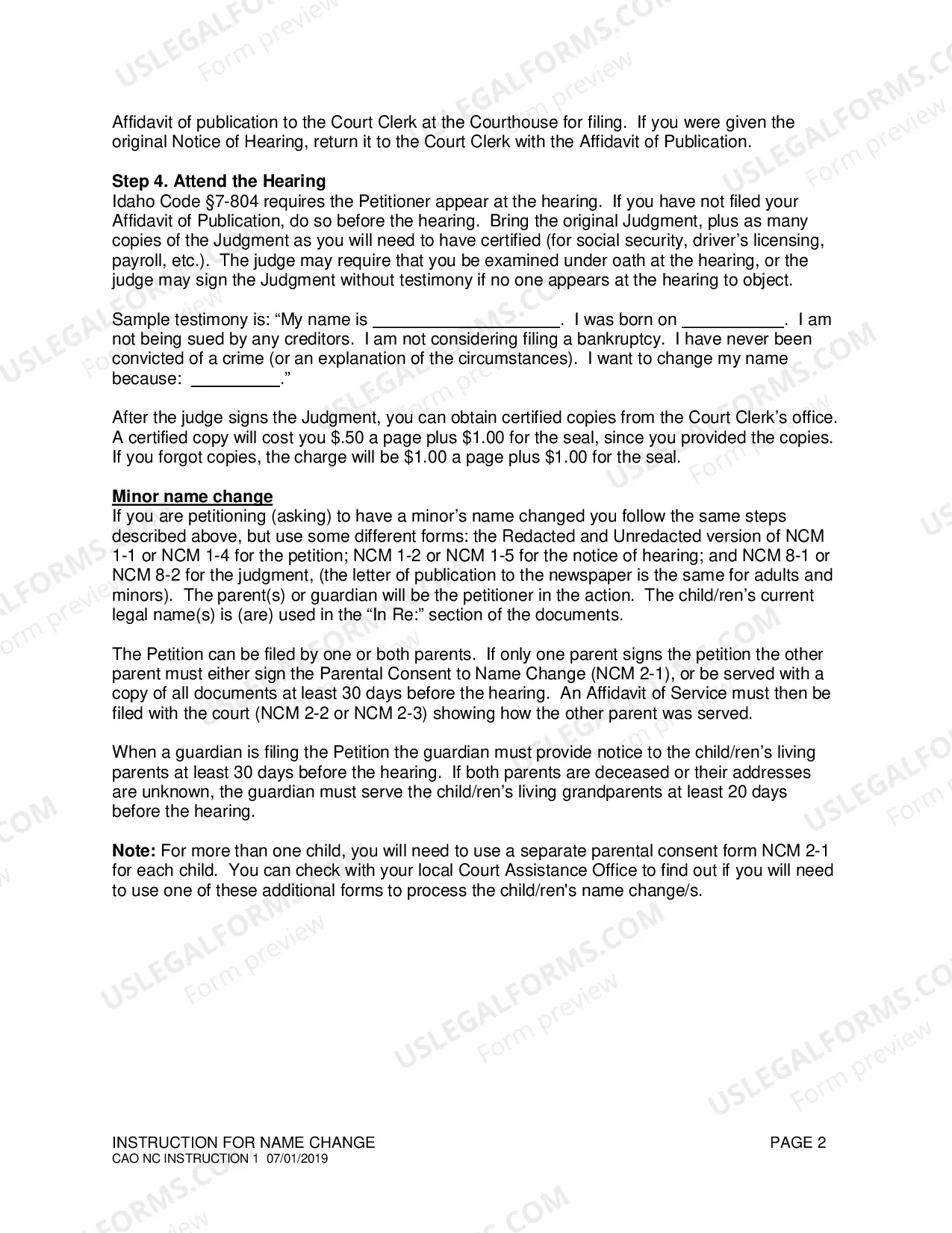 Preview Instructions for Name Change