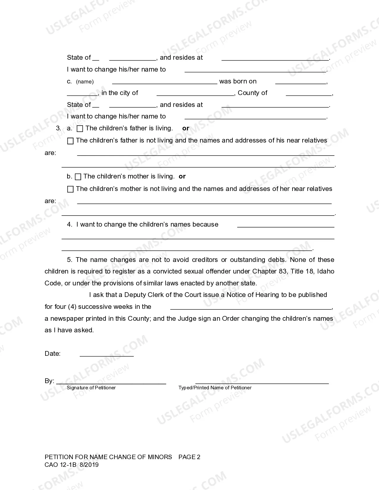 Preview Petition for Name Change for Family