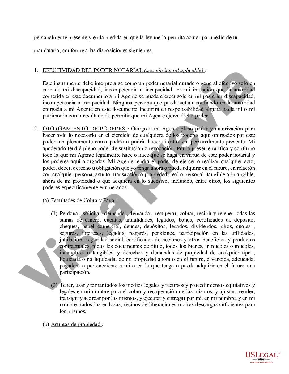 Preview Poder general duradero para la propiedad y las finanzas o efectivo financiero en caso de incapacidad