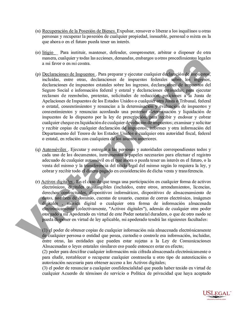 Preview Poder general duradero para la propiedad y las finanzas o efectivo financiero en caso de incapacidad
